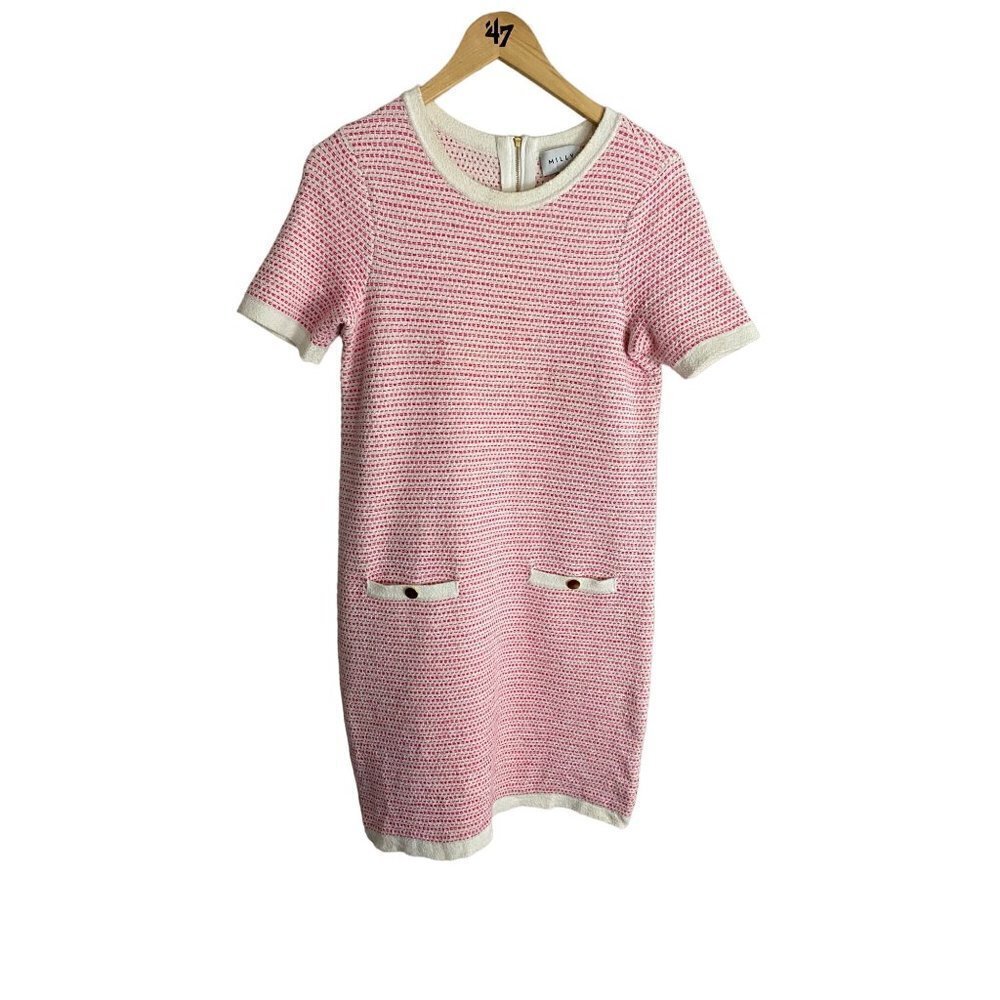 Milly Of New York Women's Pink Short Sleeve Tweed Knit A Line Dress - P
